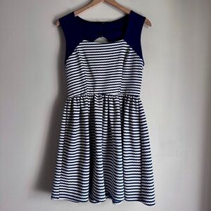 Altar’d State Navy and White Striped Open Back Sleeveless A-Line Dress Sz Large